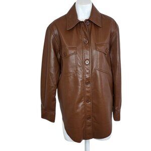 Aritzia Wilfred Ganna Faux Leather Shirt Jacket, Brown, Button Front, XXS